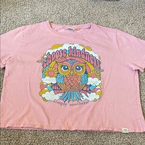 Simply Southern Pink Crop Top with Owl Design